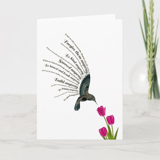 Inspirerend gebed kolibrie tulpen kaart (Voorkant)