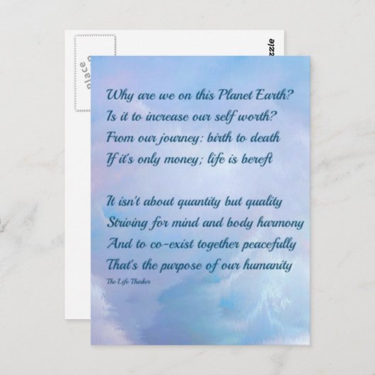 Inspirerend gedicht briefkaart (Voorkant / Achterkant)