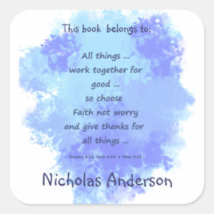 Inspirerend geloofsbijbel geschriften Bookplate Vierkante Sticker