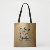 Inspirerend gelooft Quote Gold Glitter Tote Bag (Voorkant)