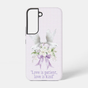 Inspirerend geloofthema paarse stippen duiven bloe samsung galaxy hoesje