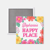 Inspirerend Gepersonaliseerde Happy Place Bloemen Magneet (Voorkant / Achterkant)