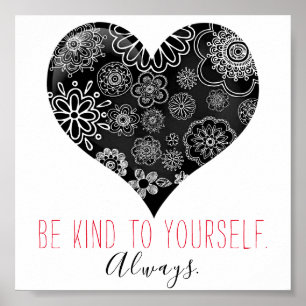 Inspirerend Girly Doodle Floral Black Heart Poster