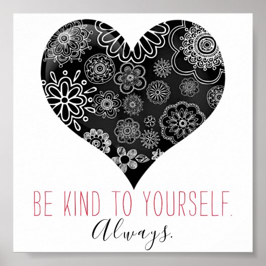 Inspirerend Girly Doodle Floral Black Heart Poster (Voorkant)