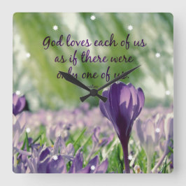 Inspirerend God houdt van elk van ons citaat Vierkante Klok