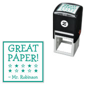 Inspirerend "GOED WERK!" + Aangepaste naam docent Zelfinktende Stempel (In situ)