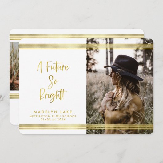 Inspirerend Gold Stripe Photo Afstuderen Aankondiging (Voorkant / Achterkant)
