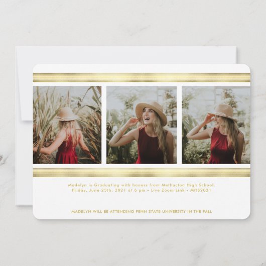 Inspirerend Gold Stripe Photo Afstuderen Aankondiging (Achterkant)