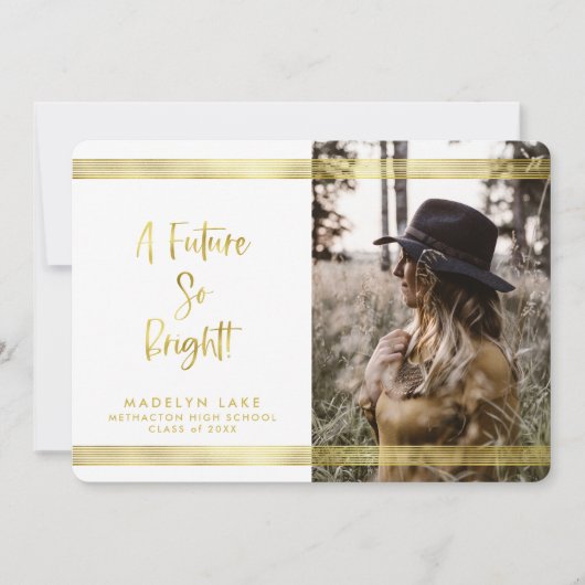Inspirerend Gold Stripe Photo Afstuderen Aankondiging (Voorkant)