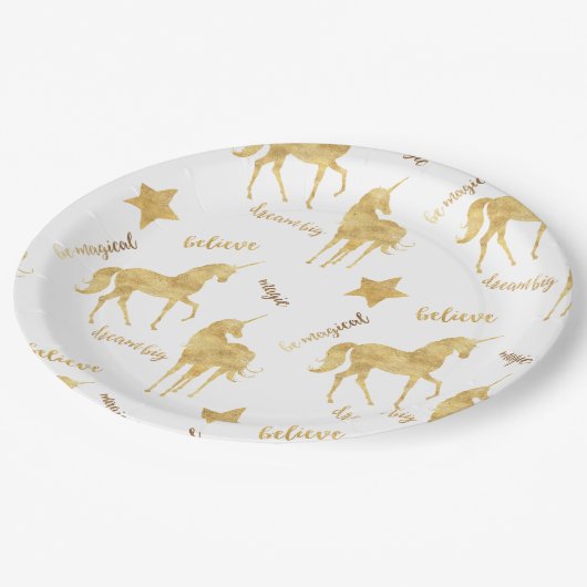 Inspirerend gouden eenhoorns papieren bordje (Gekanteld)