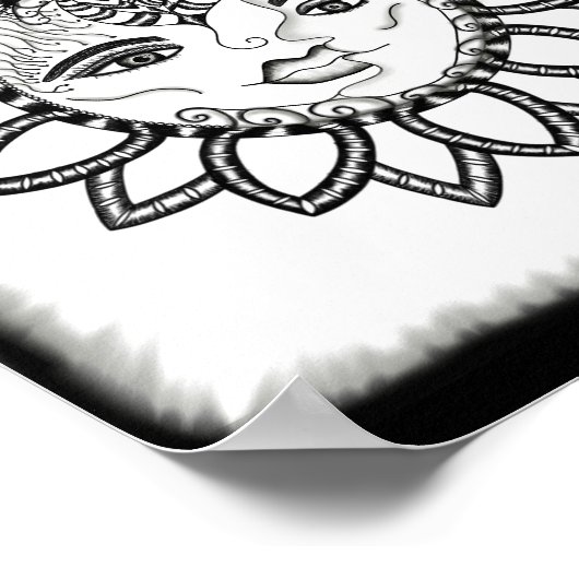 Inspirerend hand Drawn Art Sun Moon Poster (Hoek)