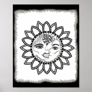 Inspirerend hand Drawn Art Sun Moon Poster