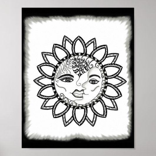 Inspirerend hand Drawn Art Sun Moon Poster (Voorkant)