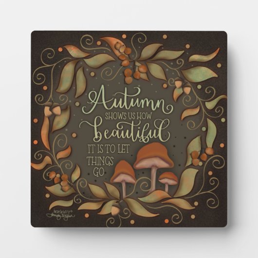 Inspirerend herfstquote champignonbladeren fotoplaat (Voorkant)