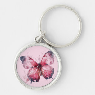 Inspirerend hoop roze vlinder sleutelhanger