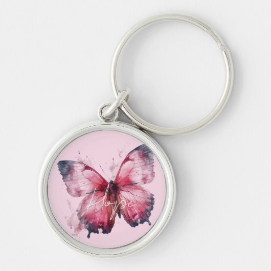 Inspirerend hoop roze vlinder sleutelhanger (Voorkant)