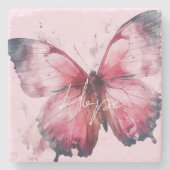 Inspirerend hoop roze vlinder stenen onderzetter (Voorkant)
