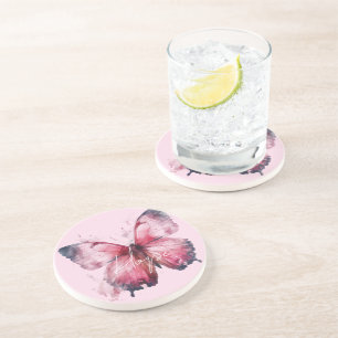 Inspirerend hoop roze vlinder zandsteen onderzetter