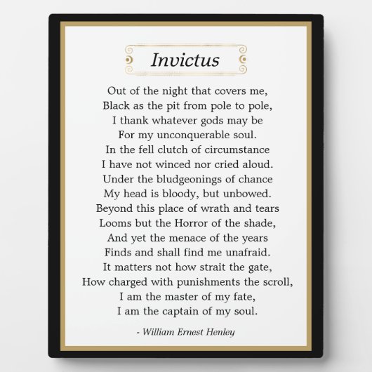 Inspirerend Invictus Poem Tabletop Fotoplaat (Voorkant)