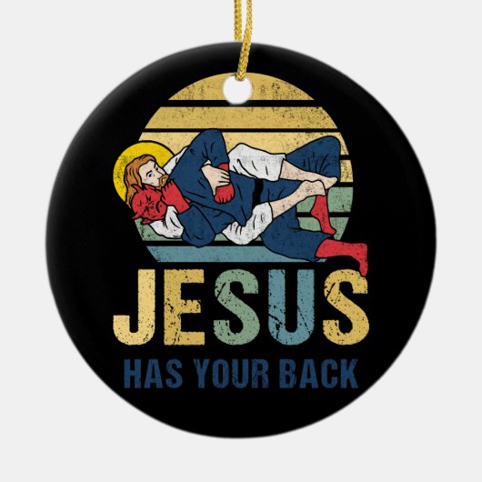 Inspirerend Jezus heeft je rug Jiu Jitsu Retro Keramisch Ornament (Voorkant)