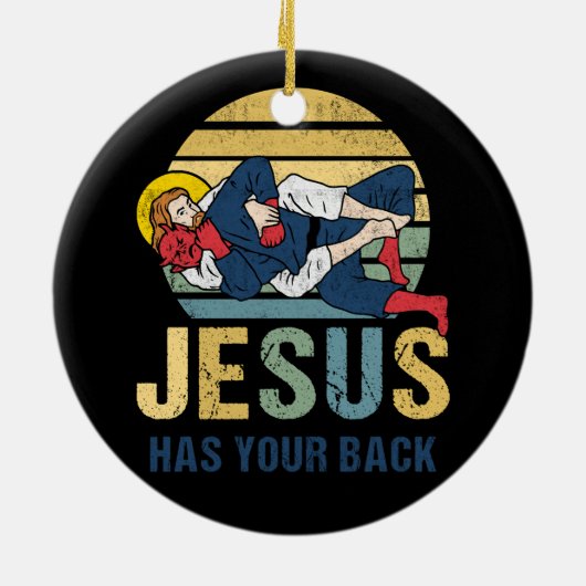Inspirerend Jezus heeft je rug Jiu Jitsu Retro Keramisch Ornament (Achterkant)