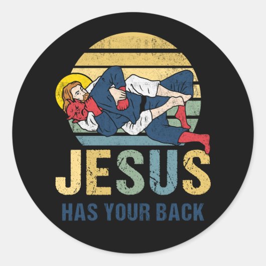 Inspirerend Jezus heeft je rug Jiu Jitsu Retro Ronde Sticker (Voorkant)