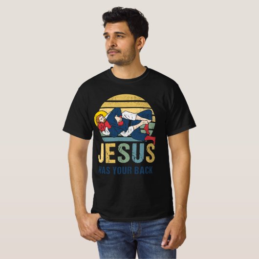 Inspirerend Jezus heeft je rug Jiu Jitsu Retro T-shirt (Voorkant volledig)
