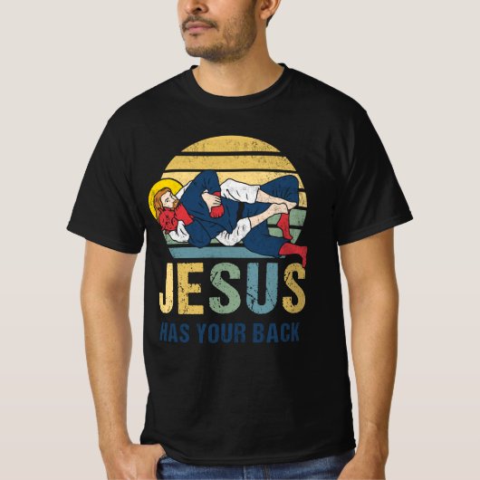 Inspirerend Jezus heeft je rug Jiu Jitsu Retro T-shirt (Voorkant)
