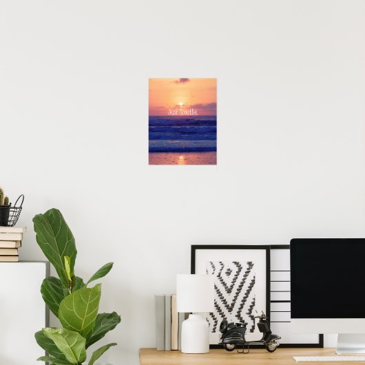 Inspirerend Just Breathe Ocean Sunset Poster (Thuiskantoor)
