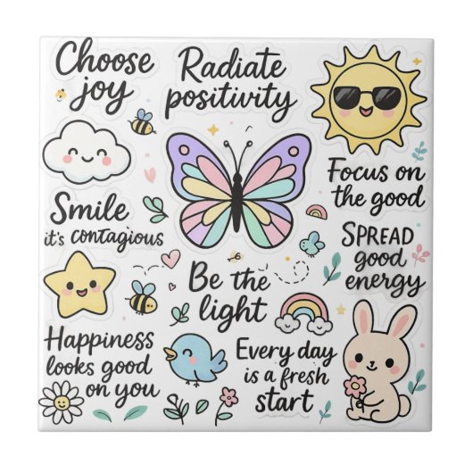 Inspirerend Kawaii-Boho Butterfly Sticker Sheet Tegeltje (Voorkant)