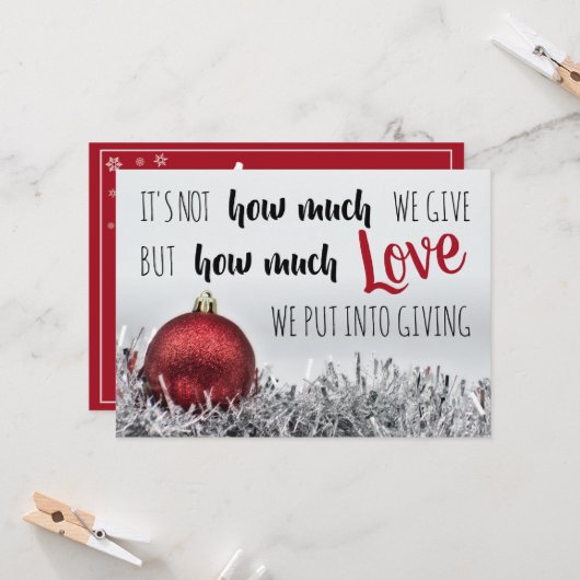 Inspirerend kerstcitaat met rode versiering kaart (Voorkant / Achterkant in situ)