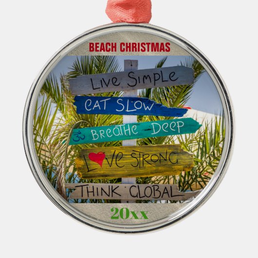 Inspirerend kerstkerststrand, aangepast metalen ornament (Voorkant)