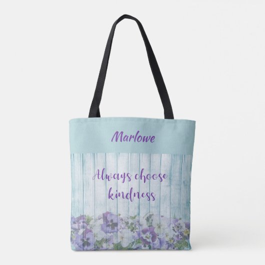 Inspirerend Kindness Blue Floral Tote Bag (Achterkant)
