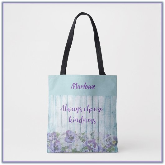 Inspirerend Kindness Blue Floral Tote Bag