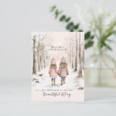 Inspirerend kleine meisjes sneeuw Bossen winter Briefkaart (Staand voorkant)