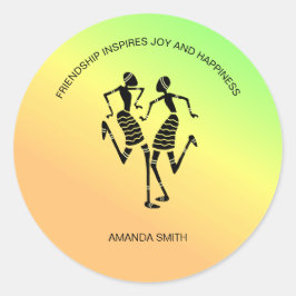 Inspirerend, kleurrijke geluksdans ronde sticker