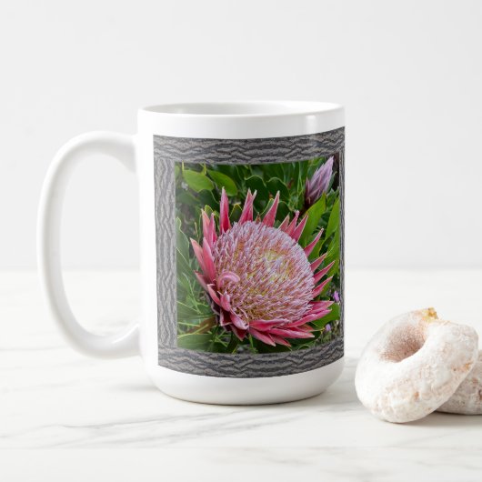 Inspirerend koffie Mok met Roze Protea (Met donut)