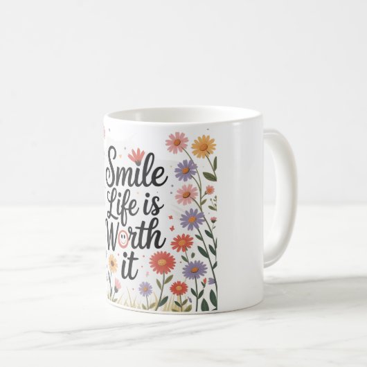 Inspirerend Koffie Mok - "Smile life is het waard" (Voorkant rechts)