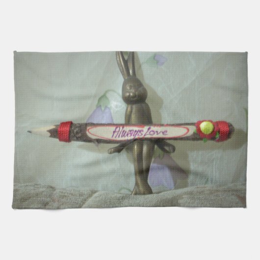 Inspirerend konijn: altijd liefde teken kunst afdr theedoek (Horizontaal)