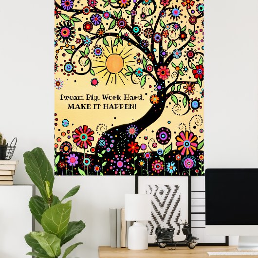 Inspirerend "Laat het gebeuren" in een boomklaslok Poster (Thuiskantoor)