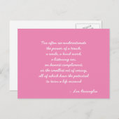 Inspirerend Leo Buscaglia Citaat Roze en Wit Briefkaart (Voorkant / Achterkant)