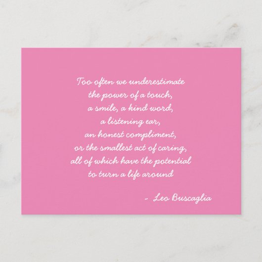 Inspirerend Leo Buscaglia Citaat Roze en Wit Briefkaart (Voorkant)