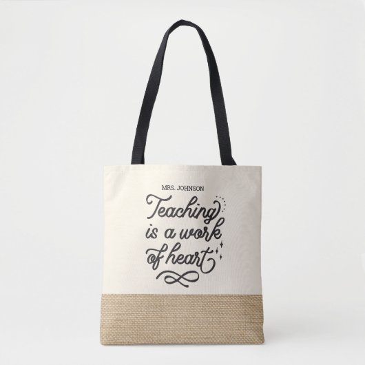 Inspirerend lerarenwaardering Faux Burlap tot Tote Bag (Voorkant)