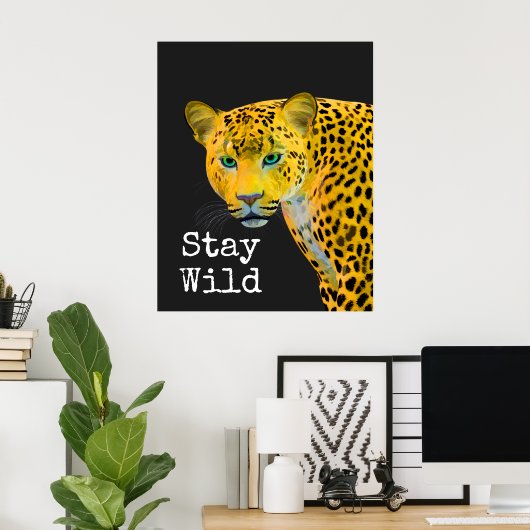 Inspirerend luipaard Verblijf Wild Black Poster (Thuiskantoor)