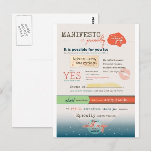 Inspirerend manifest briefkaart (Voorkant / Achterkant)