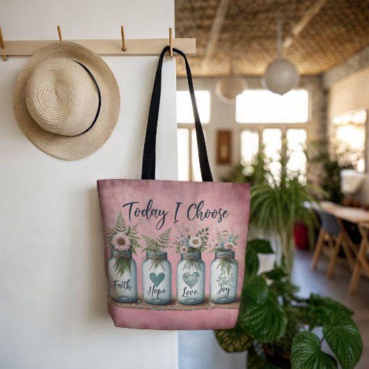 Inspirerend Mason Jar Kies Geloof, Hoop, & Vreugde Tote Bag