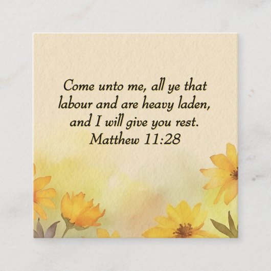 Inspirerend Matteüs 11:28 Gele bloemen Vierkante Visitekaartje (Voorkant)