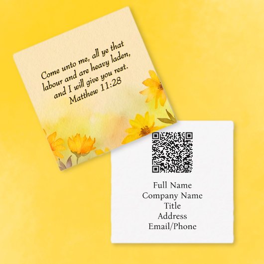 Inspirerend Matteüs 11:28 Gele bloemen Vierkante Visitekaartje
