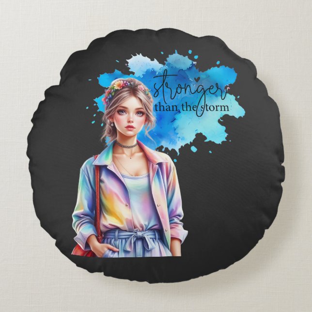 Inspirerend Meisje Grafisch ontwerp Rond Kussen (Voorkant)