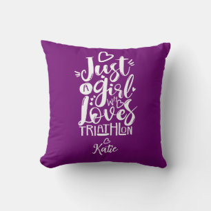 Inspirerend Meisje Triathlon Paarse Modern Script Kussen